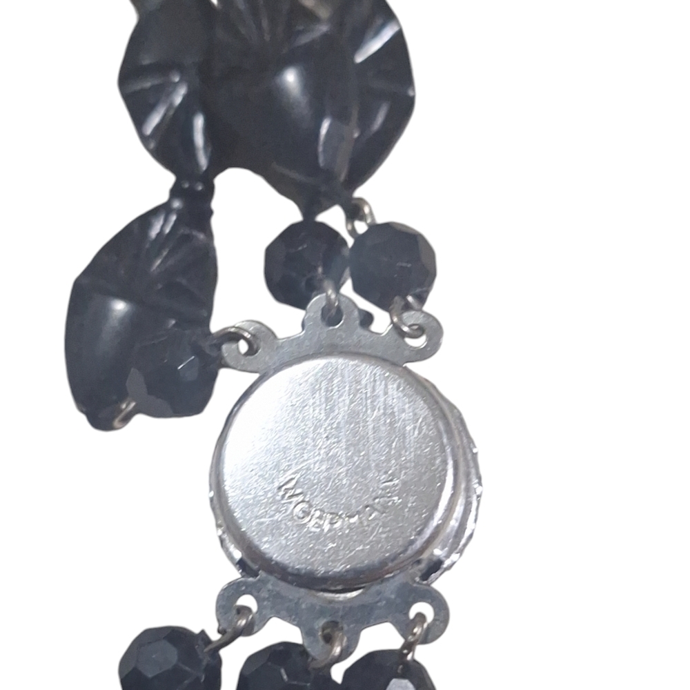 Vintage West Germany Black & Silver Acrylic Triple Strand Beaded Necklace 18" - Picture 4 of 7
